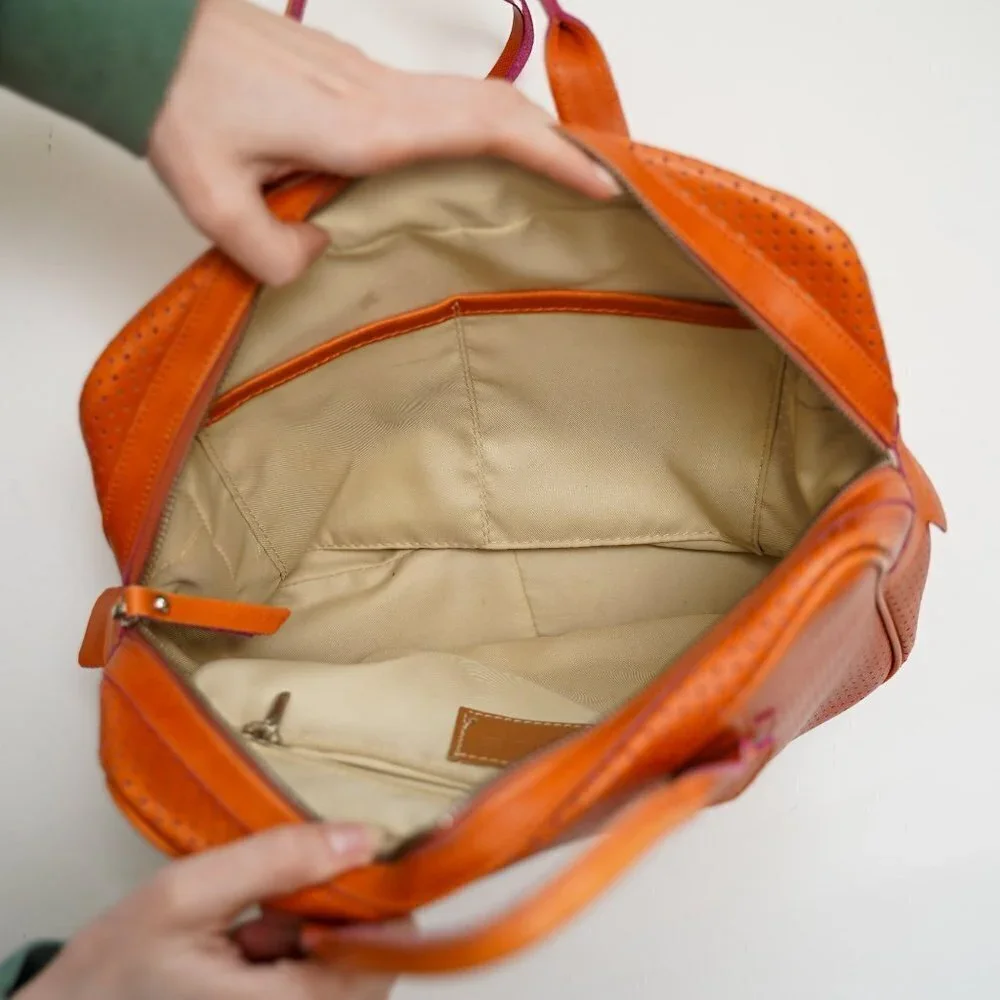 Innue Vintage Orange Perforated Leather Handbag